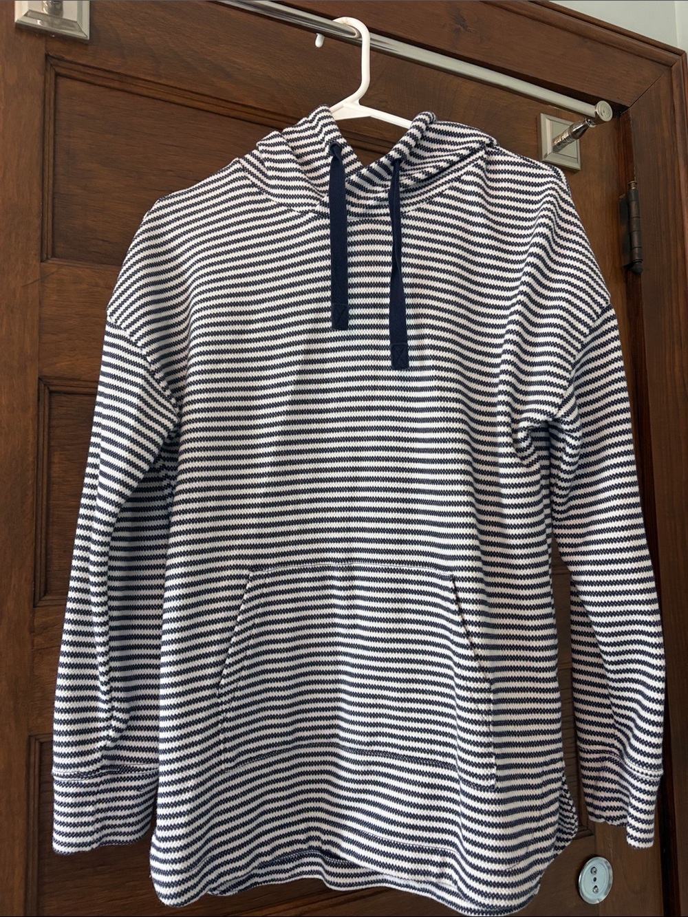 a new day Navy and White Striped Hooded Pullover size small